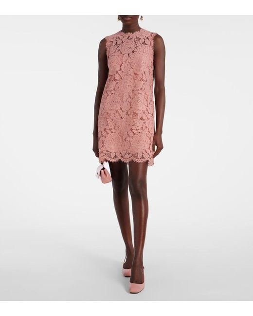Dolce & Gabbana Pink Sleeveless Floral Lace A-Line Dress With Dg Logo