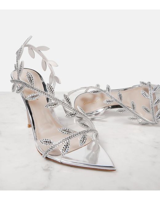 Gianvito Rossi White Flavia 105 Embellished Mirrored Leather Sandals