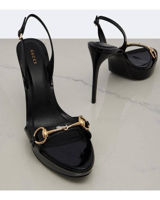 Gucci Black Donna Patent Leather Platform Sandals