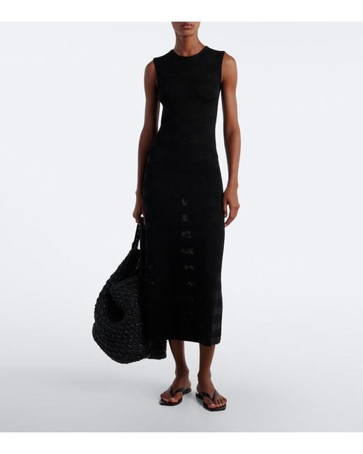 Eres Black Reguliere Striped Cotton-Blend Midi Dress