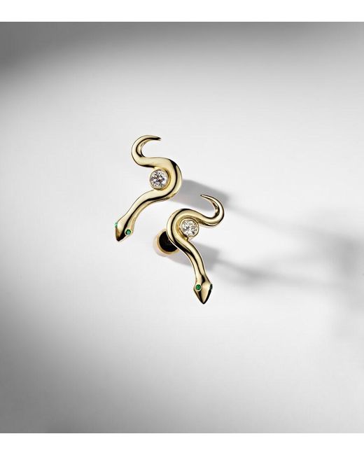Ileana Makri Metallic Serpent Nest 18Kt Earrings With Diamonds And Emeralds