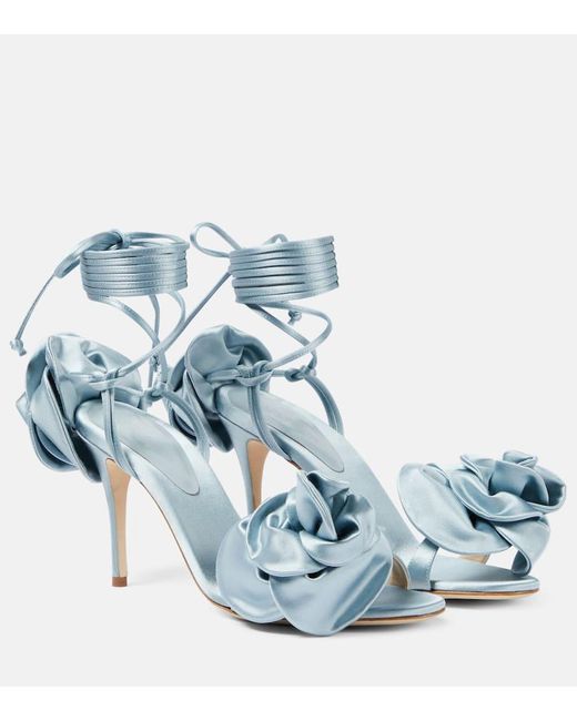 Magda Butrym Blue Floral-applique Satin Sandals