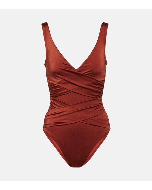 Karla Colletto Red Ruched Swimsuit