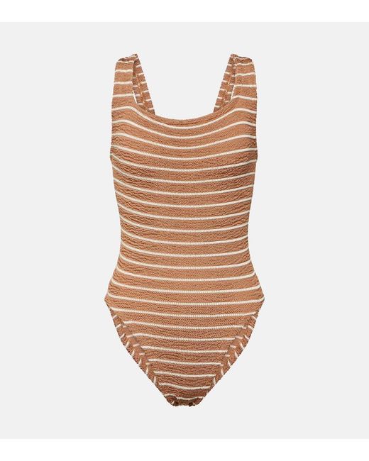 Hunza G Brown Striped Swimsuit