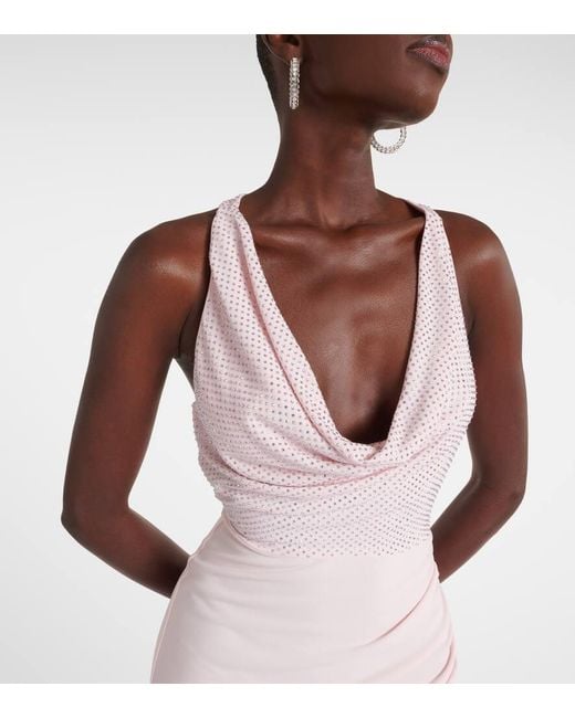 David Koma Pink Crystal-Embellished Midi Dress