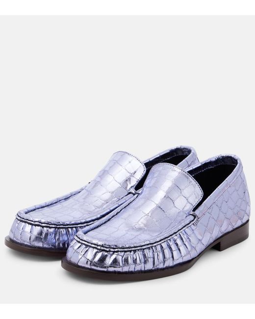 Dries Van Noten Blue Croc-Effect Leather Loafers