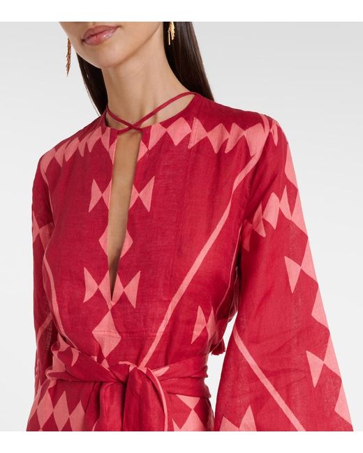 Vestido Largo De Lino Estampado Johanna Ortiz de color Red