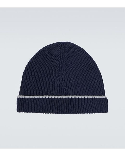 Brunello Cucinelli Blue Ribbed-Knit Cotton Beanie for men