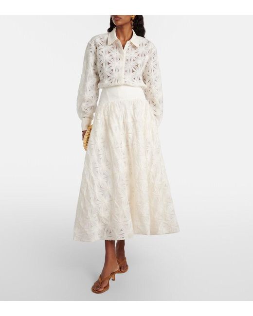 Jonathan Simkhai White Mindy Embroidered Midi Skirt