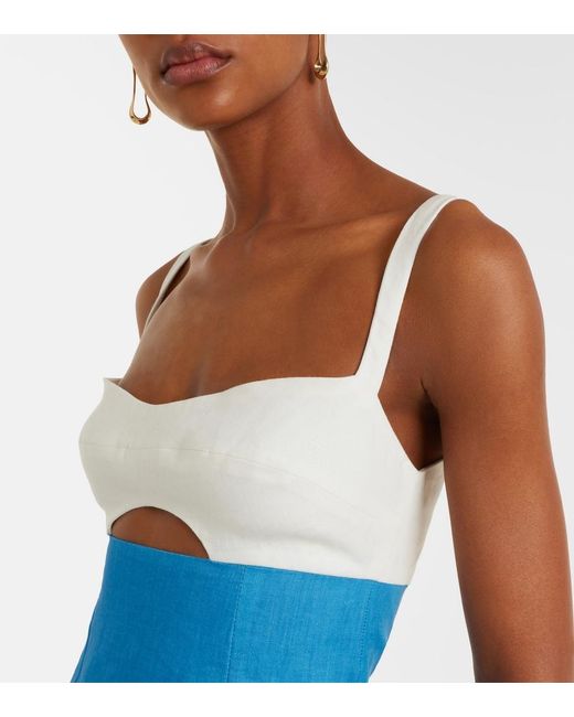 Cala De La Cruz Blue Nara Cutout Floral Linen Midi Dress