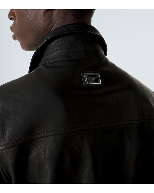Dolce & Gabbana Black Leather Blouson Jacket for men