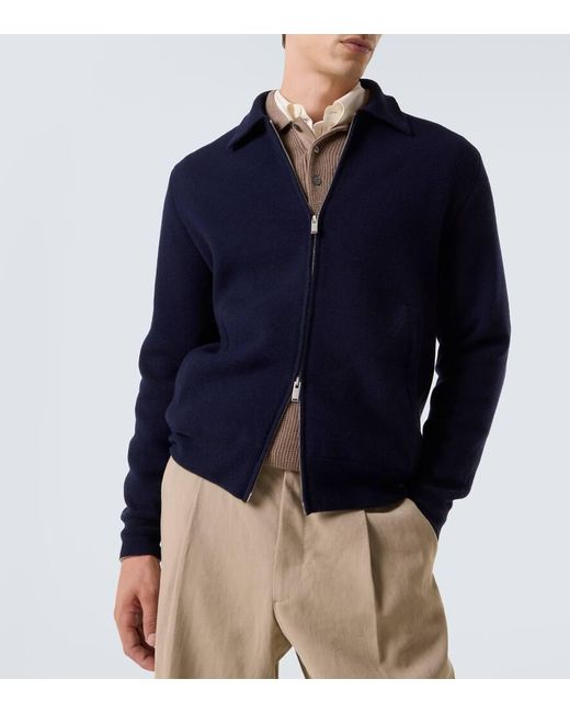 Lardini Blue Wool-Blend Zip-Up Cardigan for men