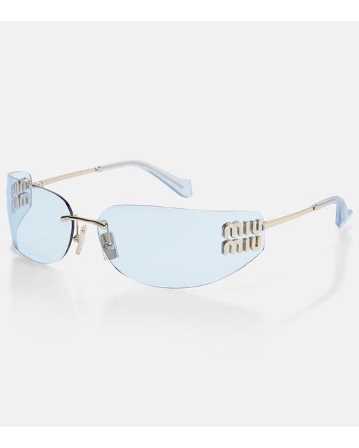 Miu Miu Blue Logo Rectangular Sunglasses