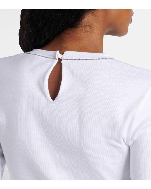 Brunello Cucinelli White Cotton-Blend Top