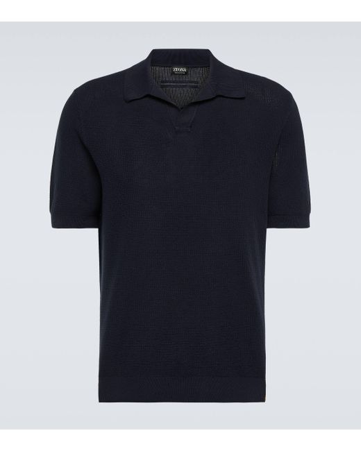 Zegna Blue Cotton Pique Polo Shirt for men
