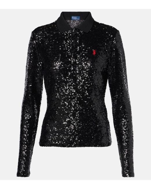 Polo Ralph Lauren Black Sequined Long-Sleeve Polo Shirt