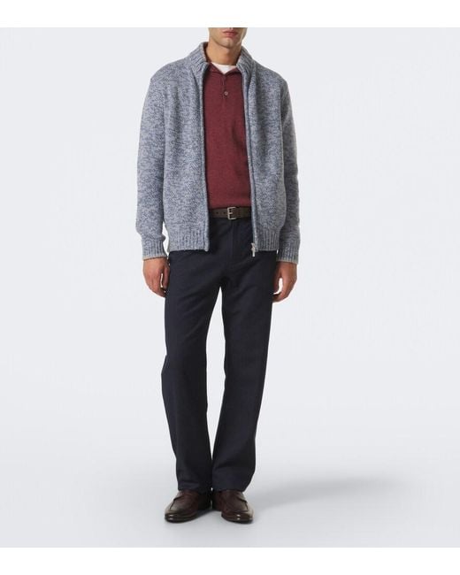 Fedeli Blue Alpaca And Wool Cardigan for men