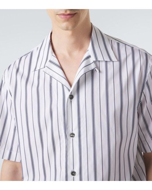 Brioni White Striped Cotton Poplin Bowling Shirt for men