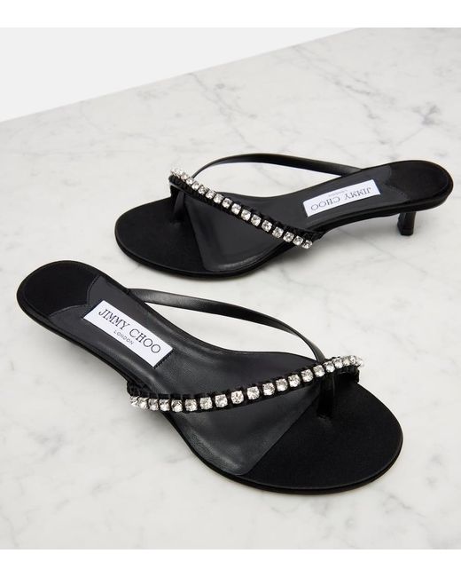 Jimmy Choo Black Dila 35 Leather And Satin Thong Sandals