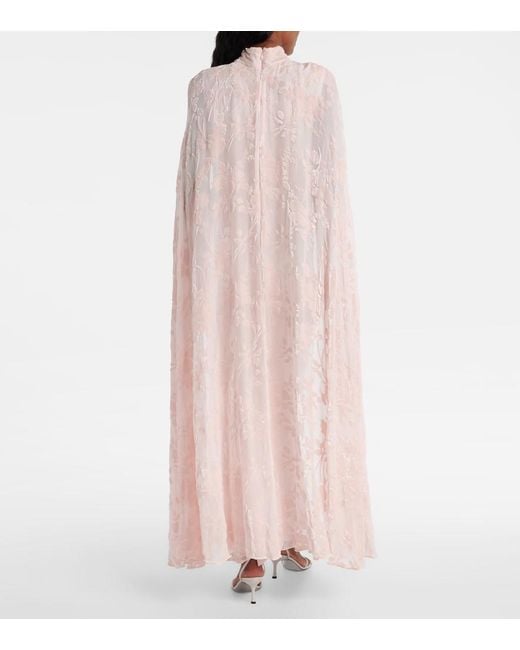 Rodarte Pink Caped Velvet Devore Gown