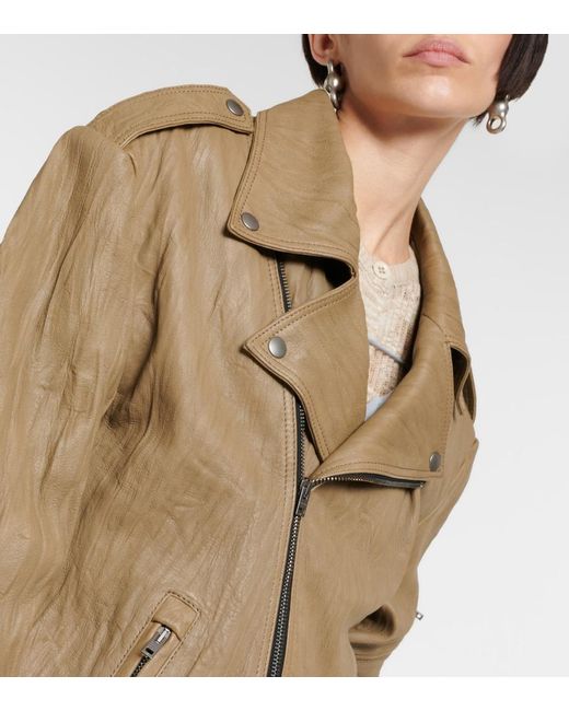 Acne Green Linor Oversized Belted Leather Jacket