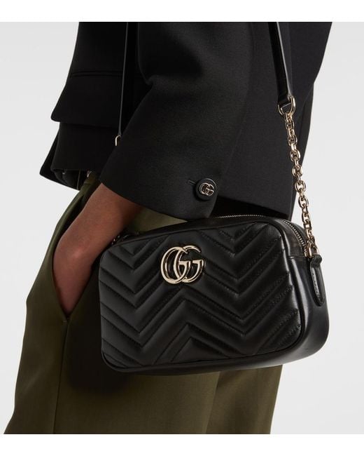 Gucci Black Gg Marmont Small Leather Crossbody Bag