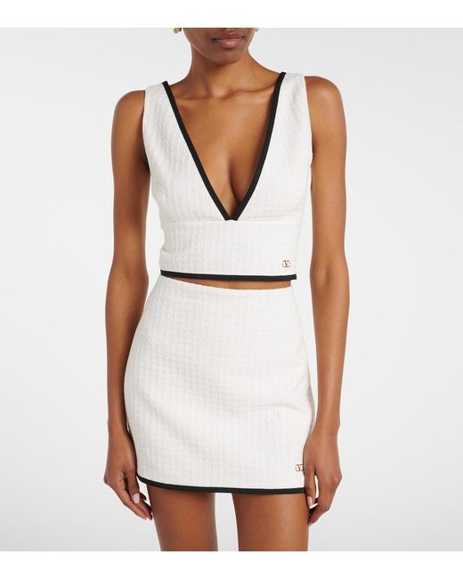 Valentino White Cotton Tweed Crop Top