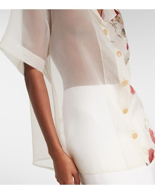 Khaite White Riordan Floral Sheer Silk Organza Shirt