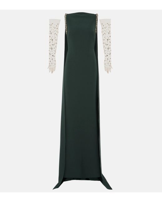 Safiyaa Green Caped Embroidered Gown