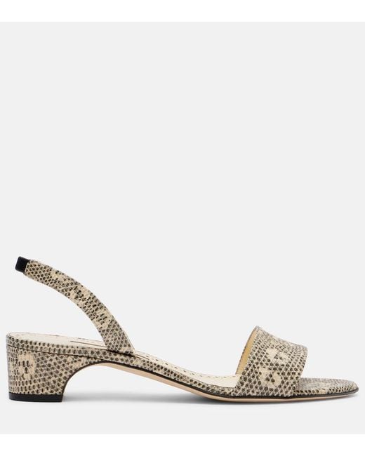 Manolo Blahnik Metallic Patobarnu 30 Lizard-Effect Leather Sandals