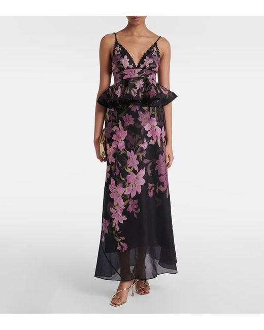 Robe Longue Dawning En Lin Et Soie A Fleurs Zimmermann en coloris Black