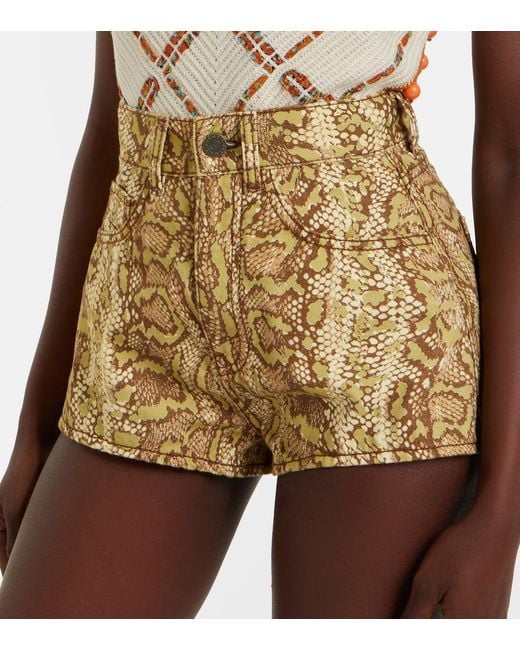 ALÉMAIS Natural Boa Snake-Print Denim Shorts
