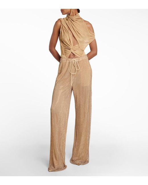 LAQUAN SMITH Natural Sequin-Embellished Pants