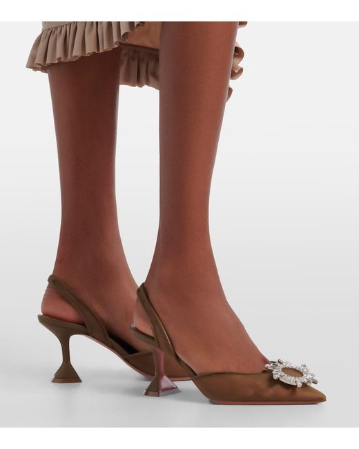 AMINA MUADDI Brown Begum Embellished Mesh Slingback Pumps