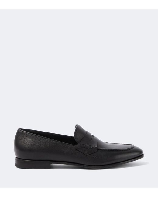 Canali Black Leather Penny Loafers for men