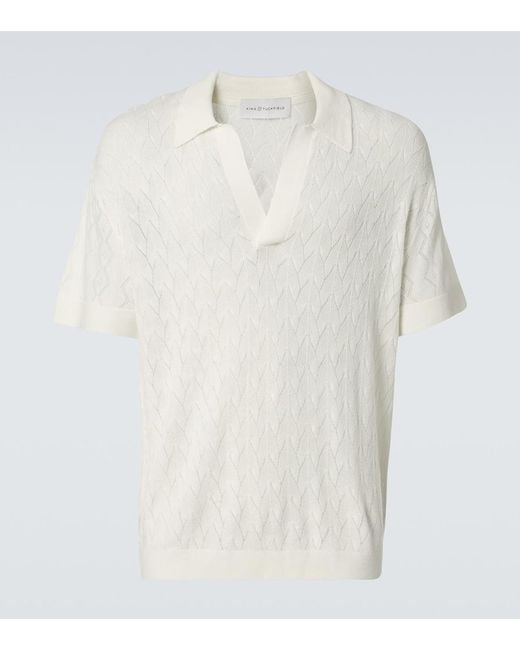 King & Tuckfield White Open-Knit Wool Polo Sweater for men