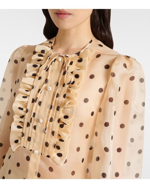 Valentino Natural Polka-Dot Silk Organza Blouse