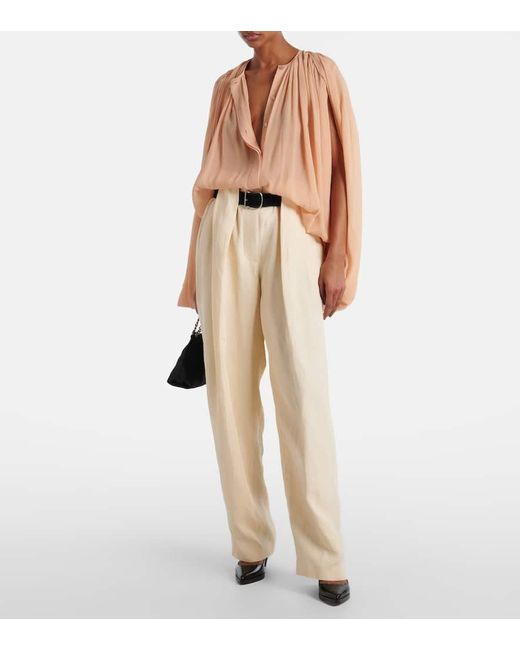 Stella McCartney Natural Draped Silk Chiffon Blouse