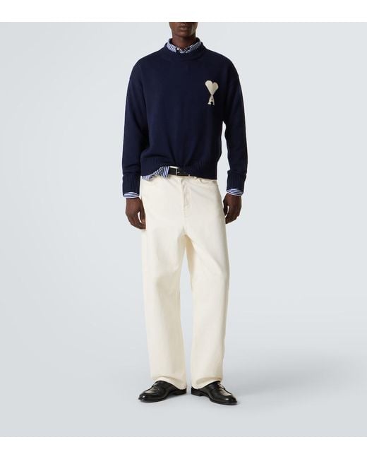 AMI Blue Ami De Cour Wool And Cotton Sweater for men