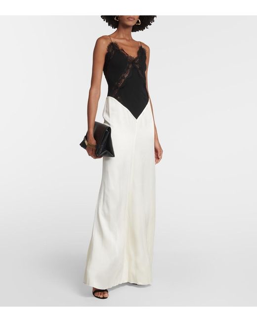 Victoria Beckham White Duchesse-satin And Lace-trimmed Jersey Maxi Dress