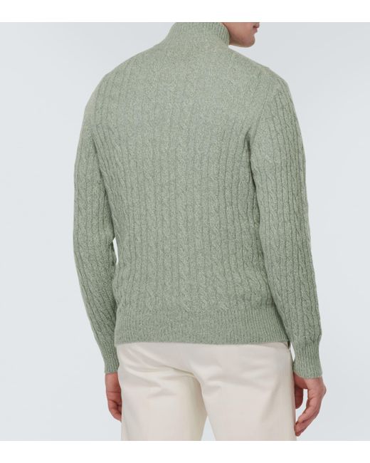 Loro Piana Green Treccia Cable-knit Cashmere Sweater for men