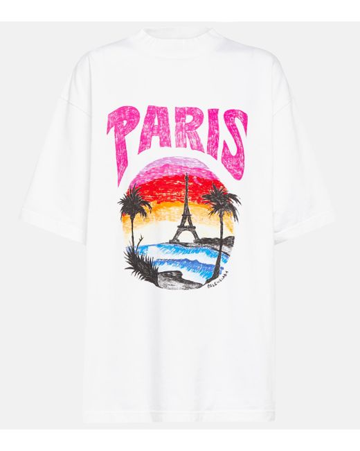 Balenciaga Pink Tropical Paris Cotton Jersey T-shirt