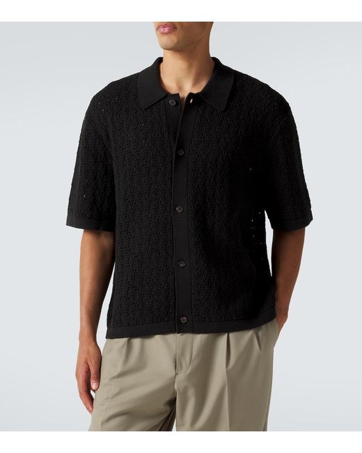 FRAME Black Crochet Cotton-Blend Polo Shirt for men