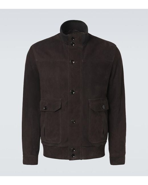 Brioni Black Suede Bomber Jacket for men