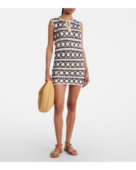 Anna Kosturova Blue Crochet Cotton Minidress