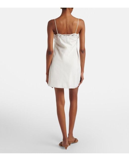 Posse White Darya Embroidered Cotton And Silk Minidress