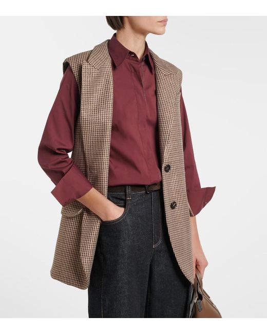 Brunello Cucinelli Red Monili Cotton-Blend Shirt