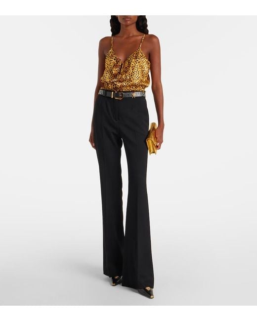 Versace Multicolor Leopard-Print Silk Satin Bodysuit