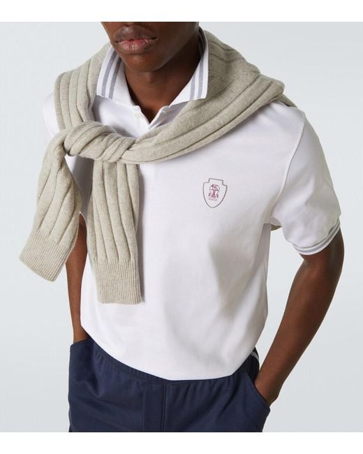 Brunello Cucinelli White Cotton Polo Shirt for men