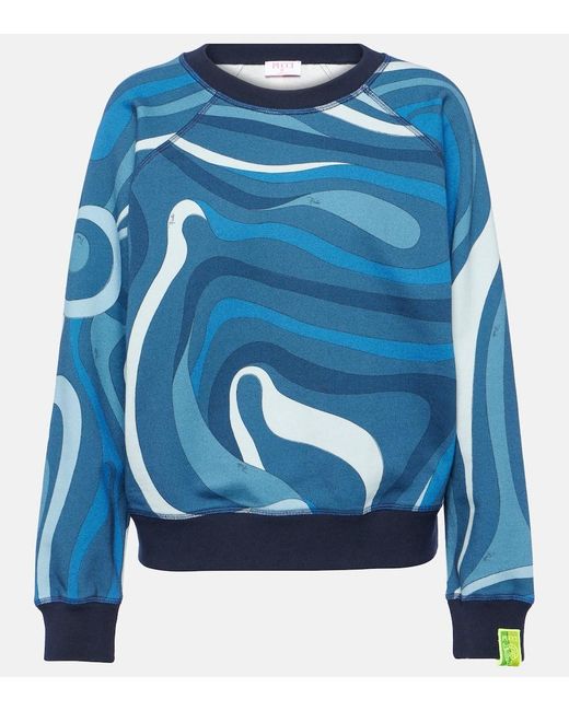 Emilio Pucci Blue Bedrucktes Sweatshirt aus Baumwoll-Jersey
